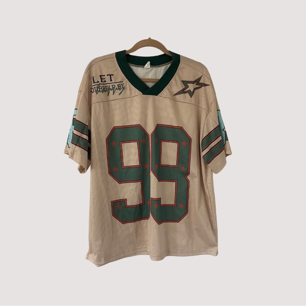 SOLY HUX Oversized V Neck Jersey- L- Beige & Green- Y2K